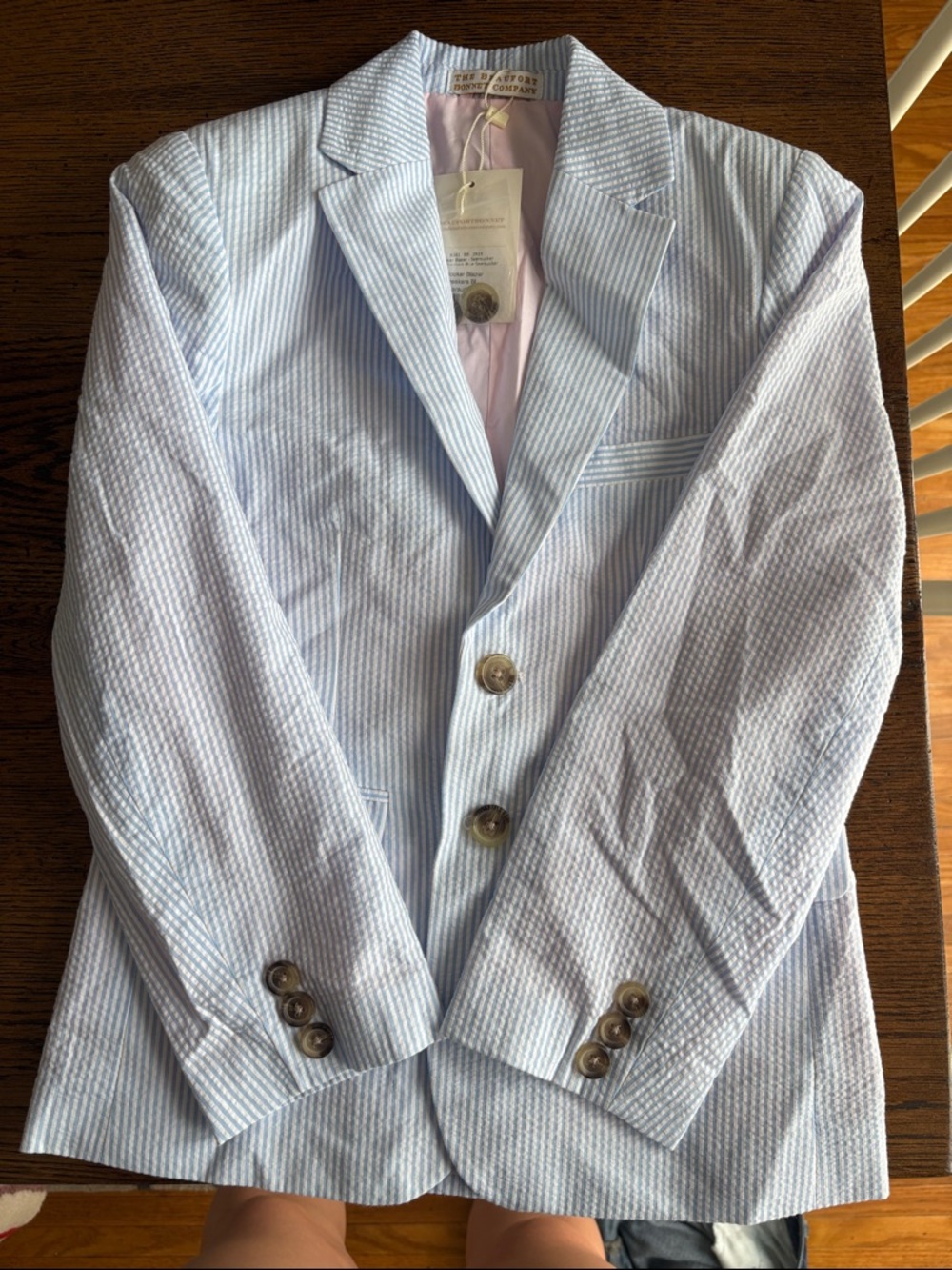 The Beaufort Bonnet Company Booker Blazer Boys' Light Blue Seersucker